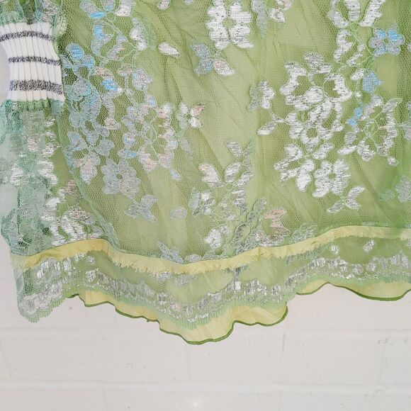 Tonet Made in Italy Lace Metallic Cinch Waist Raw Hem Contemporary sz: L - Picture 4 of 7